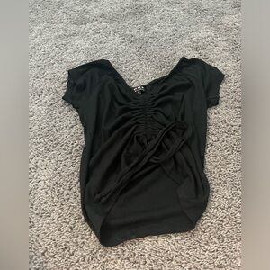 Black v neck casual top with scrunch in front